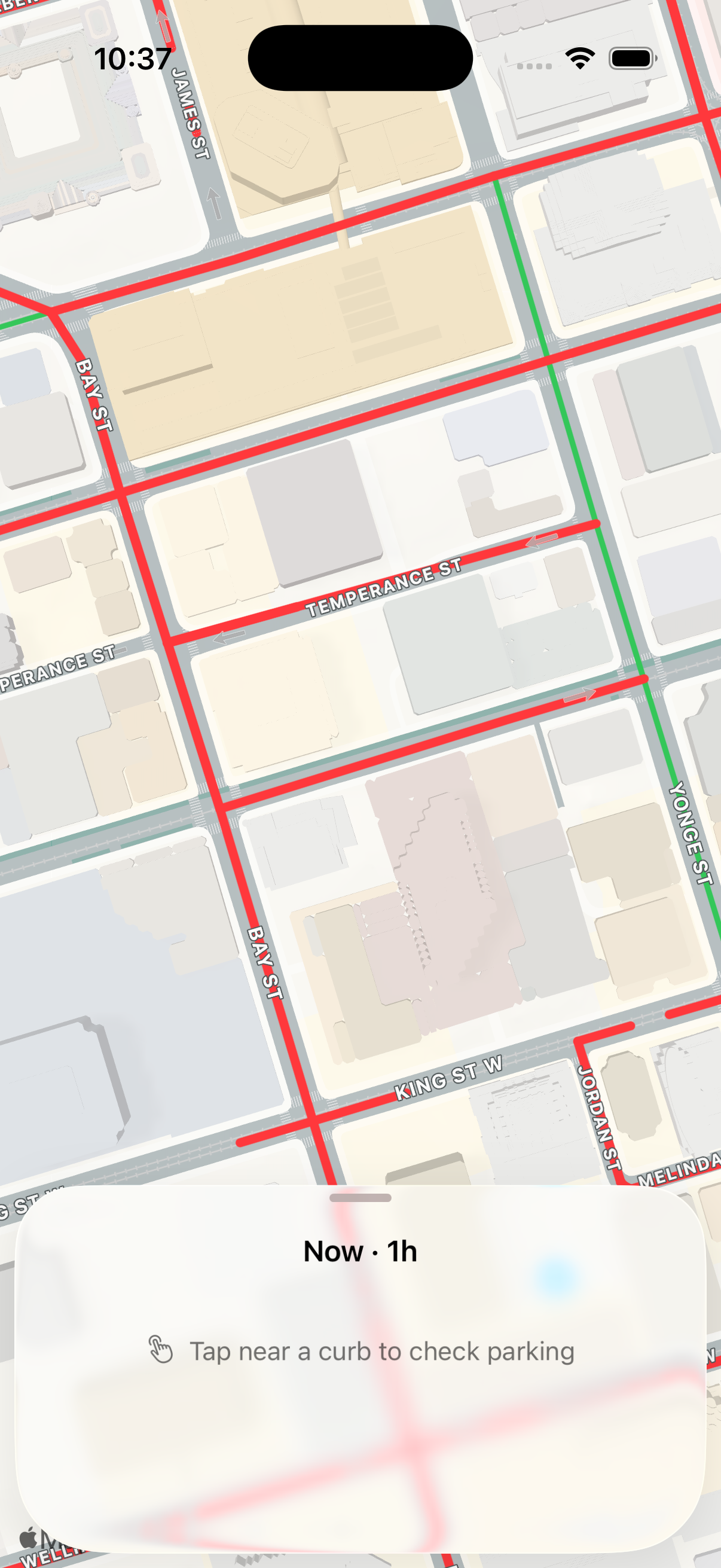 Parkking iOS neighborhood zoom and curb selection popup
